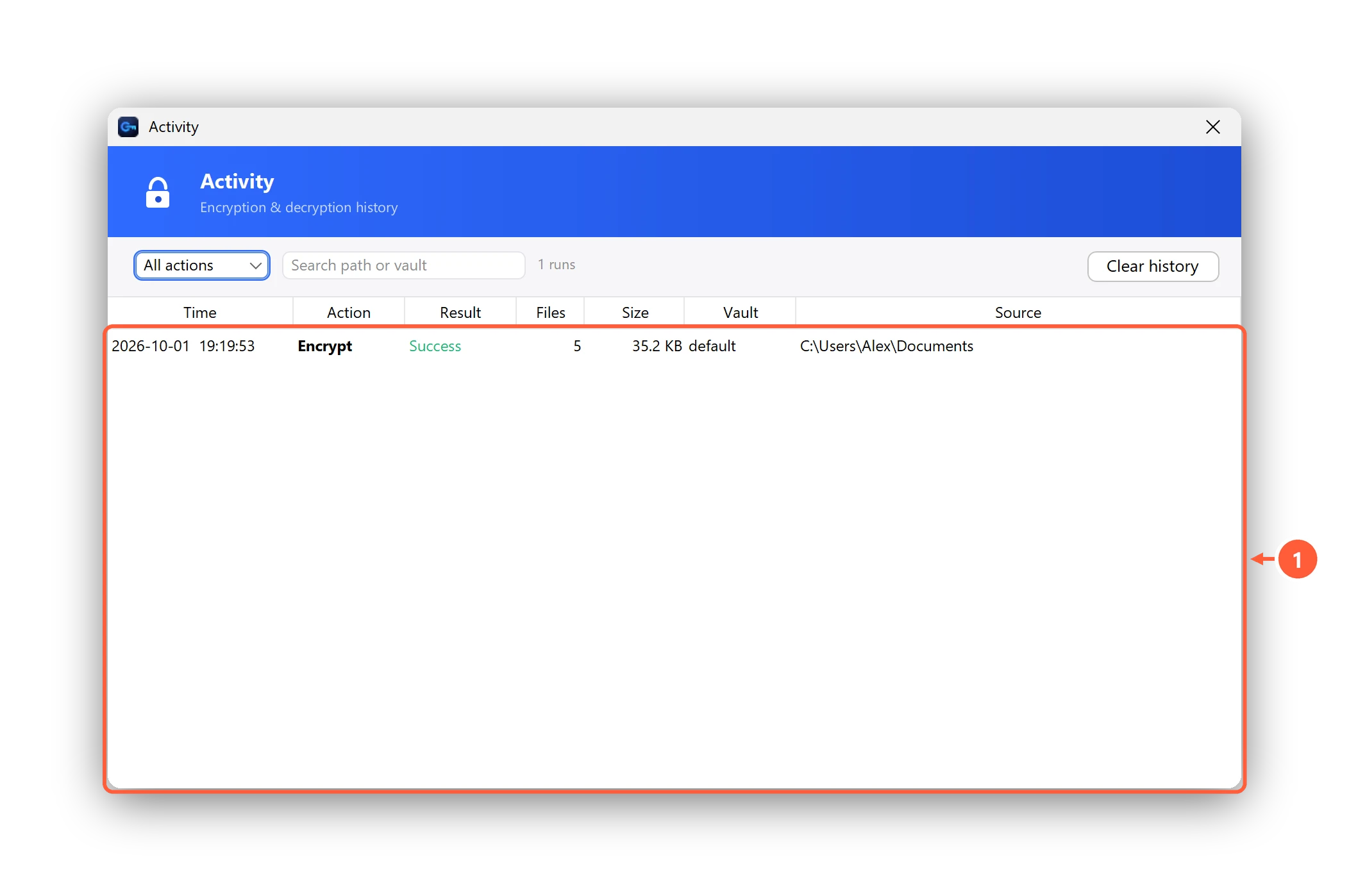 The Activity history window