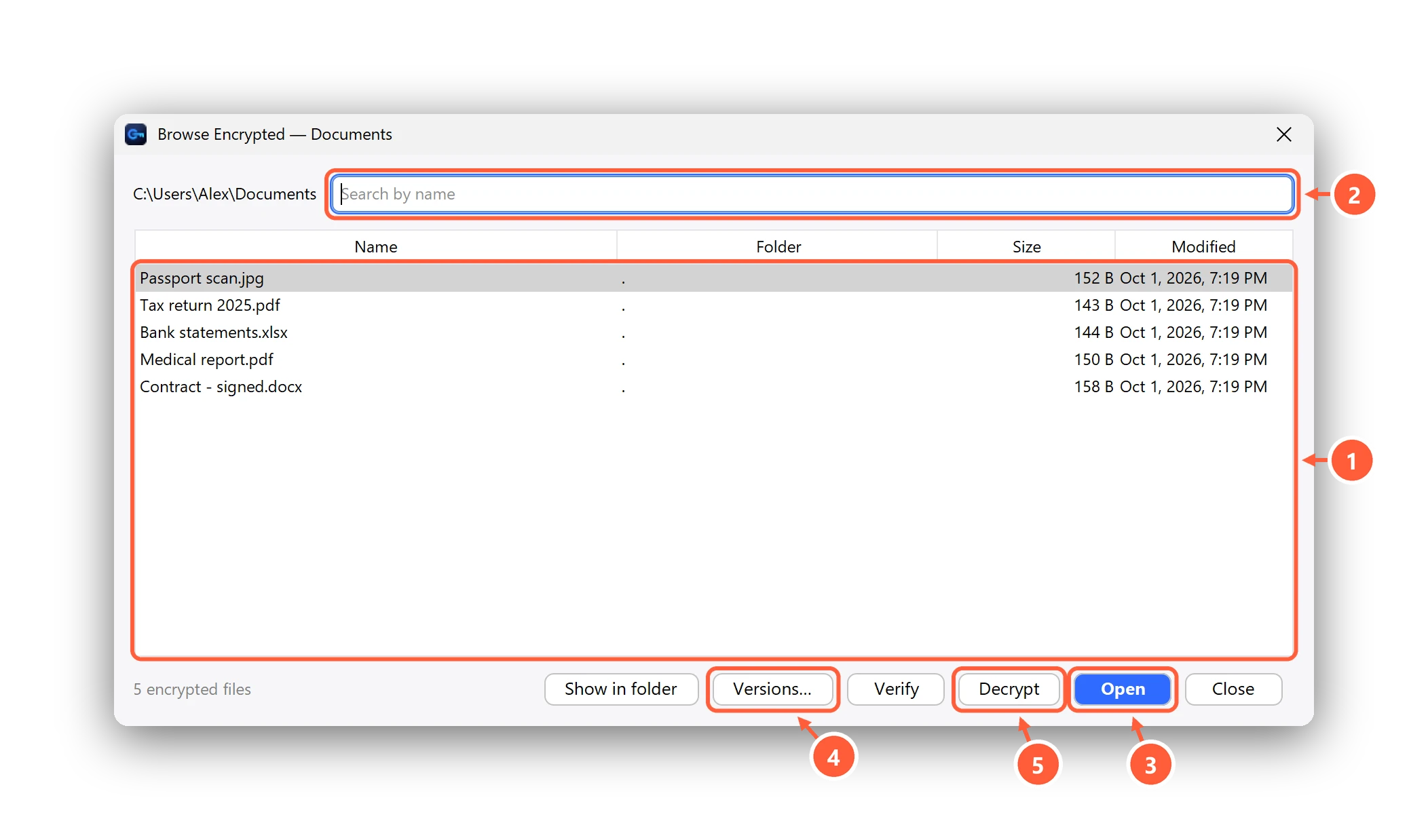 The Browse Encrypted window