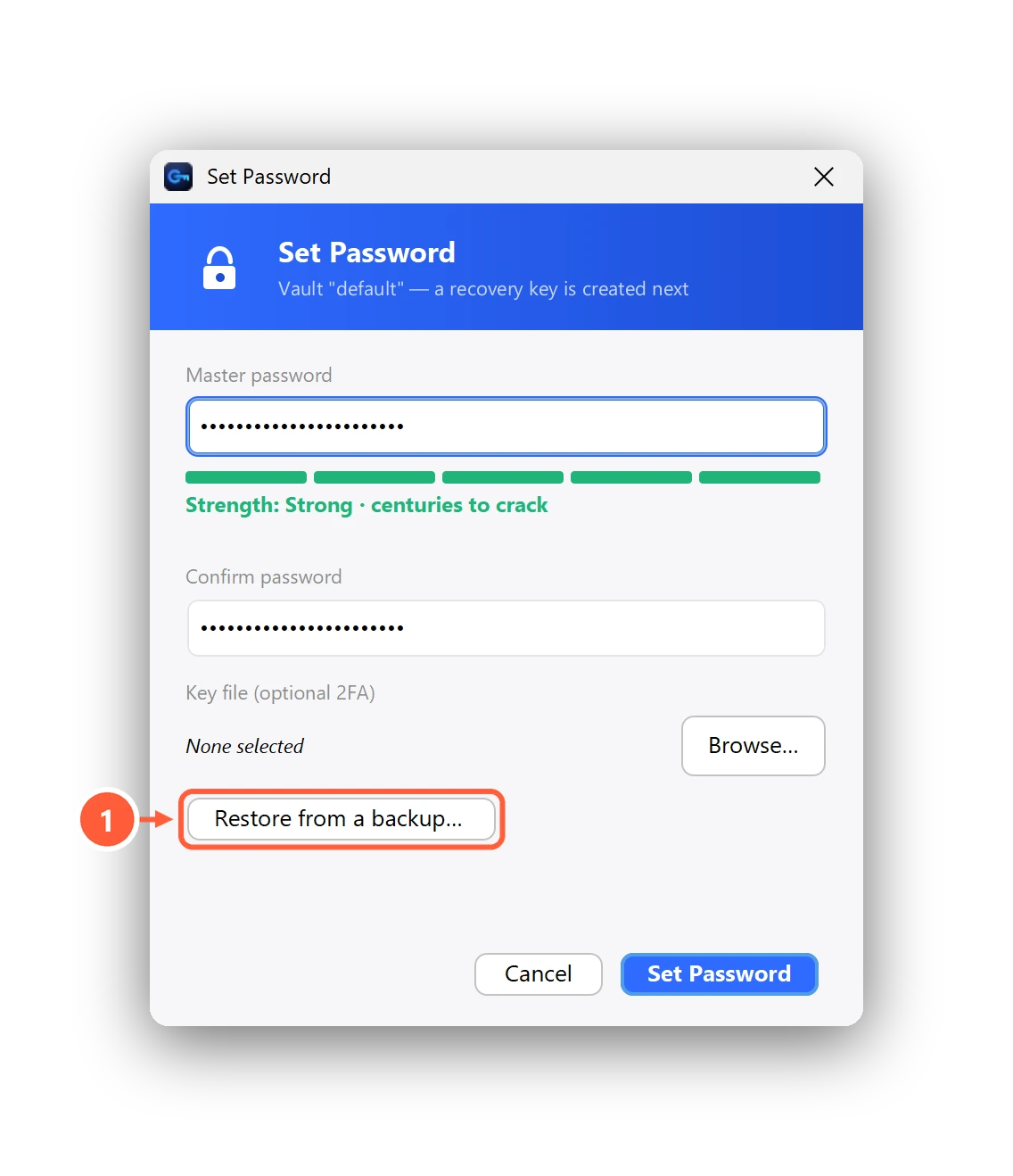 Restoring a backup instead of creating a new vault