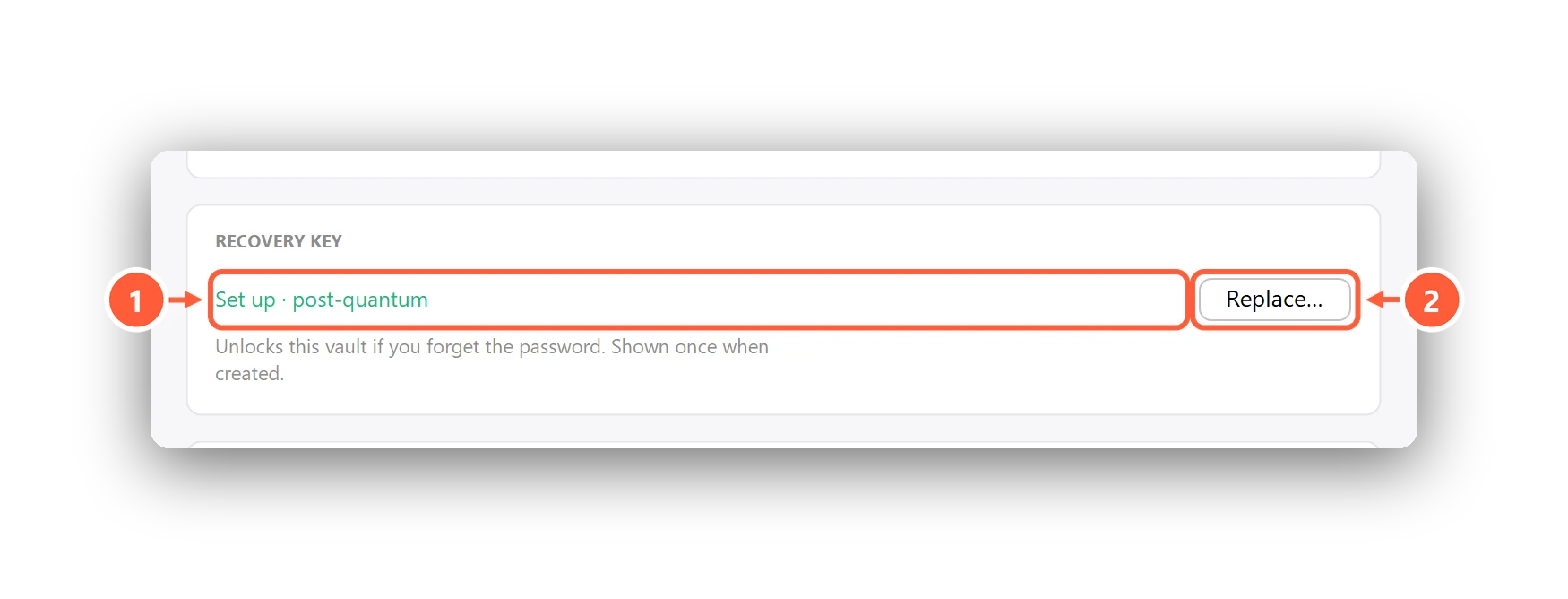 The recovery key section in Settings