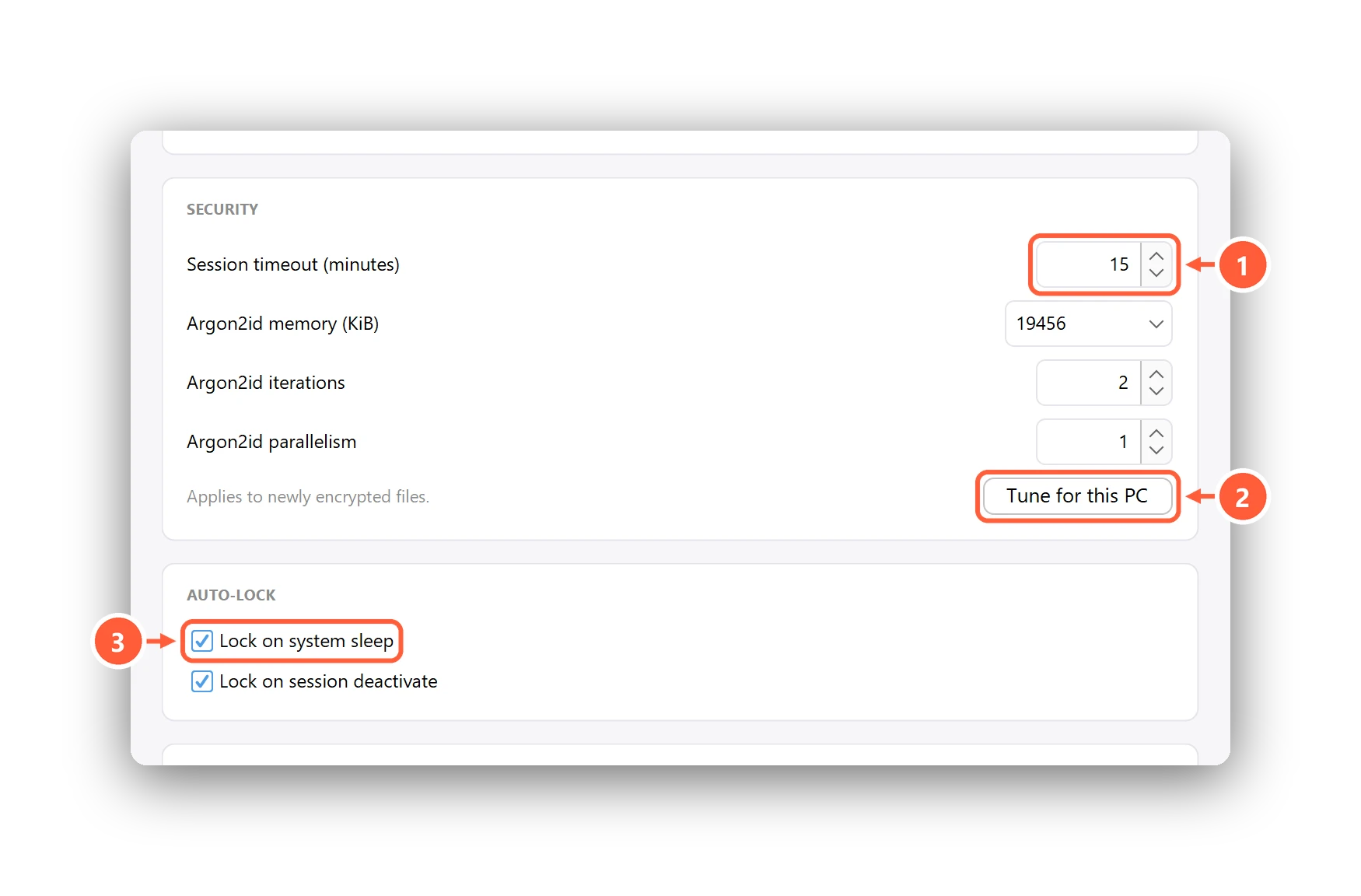 Security and auto-lock settings